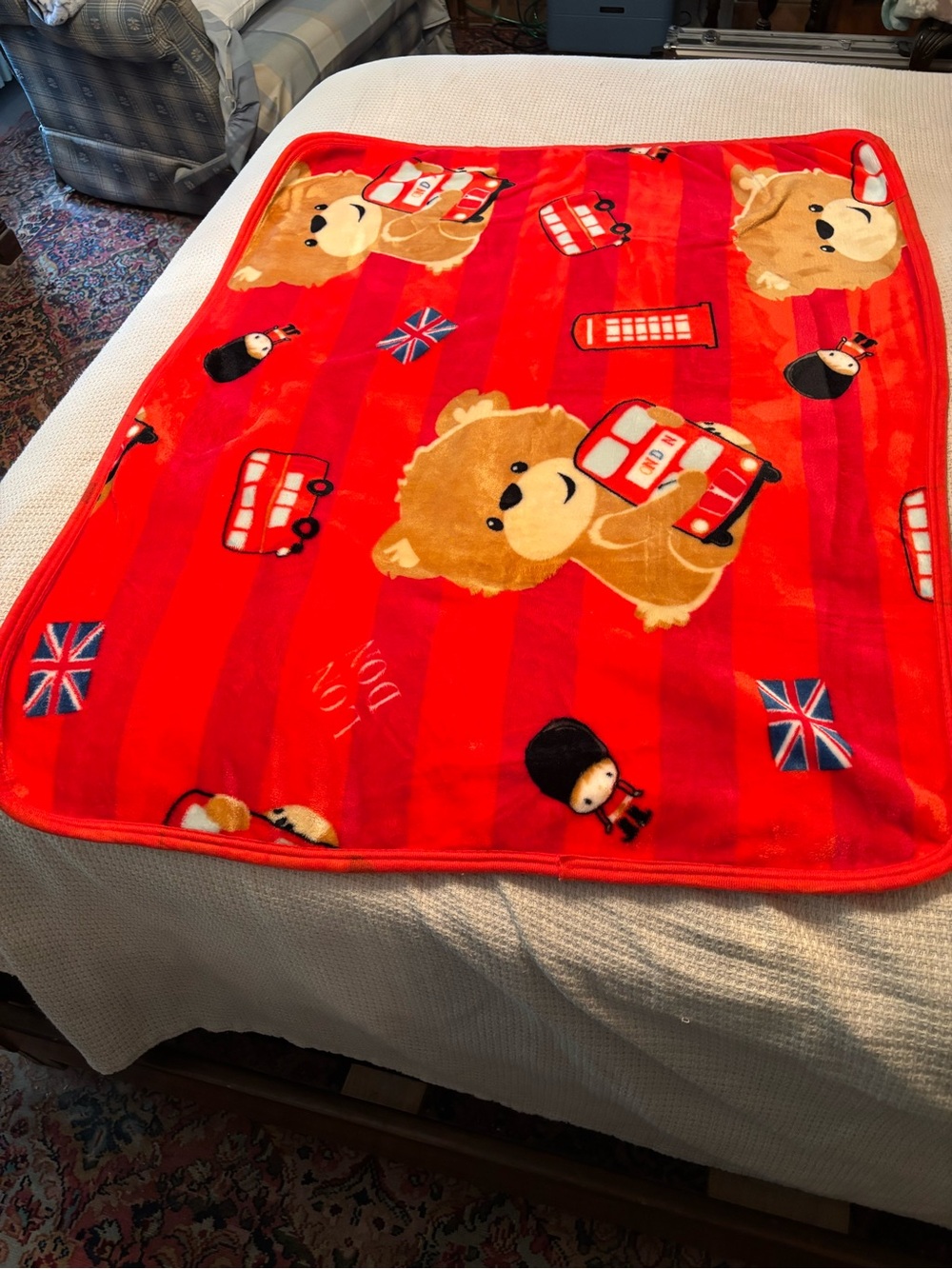 Plush Red Teddy Bear London Print Throw Blanket - Unbranded